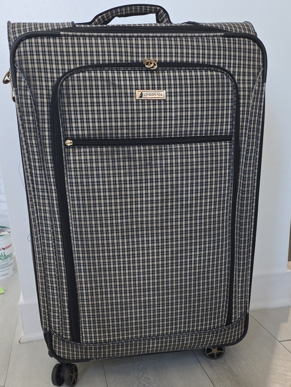 London Fog Black & Cream Plaid Rolling Suitcase